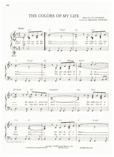 Picture of The Colors of My Life, from M.C. "Barnum", Michael Stewart & Cy Coleman, arr. Pietro Deiro Jr. for accordion solo, pdf copy 