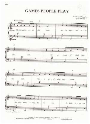 Picture of Games People Play, written & recorded by Joe South, arr. Pietro Deiro Jr. for accordion solo, pdf copy