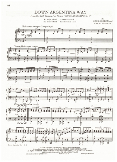 Picture of Down Argentine Way, movie title song, Mack Gordon & Harry Warren, arr. Pietro Deiro Jr. for accordion solo, pdf copy 