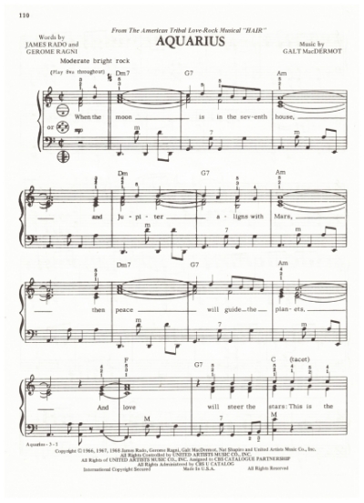 Picture of Aquarius, from M.C. "Hair", James Rado/ Gerome Ragni/ Galt MacDermot, arr. Pietro Deiro Jr. for accordion solo, pdf copy 
