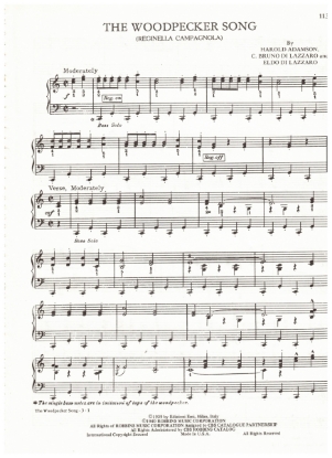 Picture of The Woodpecker Song (Reginella Campagnola), Brune & Eldo Lazzaro / Harold Adamson, arr. Pietro Deiro Jr. for accordion solo, pdf copy