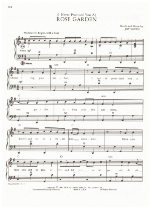 Picture of (I Never Promised You a) Rose Garden, Joe South, recorded by Lynn Anderson, arr. Pietro Deiro Jr. for accordion solo, pdf copy
