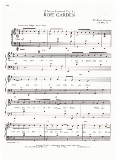 Picture of (I Never Promised You a) Rose Garden, Joe South, recorded by Lynn Anderson, arr. Pietro Deiro Jr. for accordion solo, pdf copy