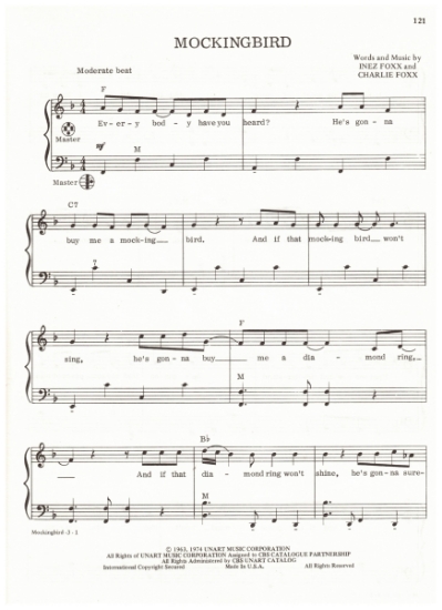 Picture of Mockingbird, Inez & Charlie Foxx, arr. Pietro Deiro Jr. for accordion solo, pdf copy