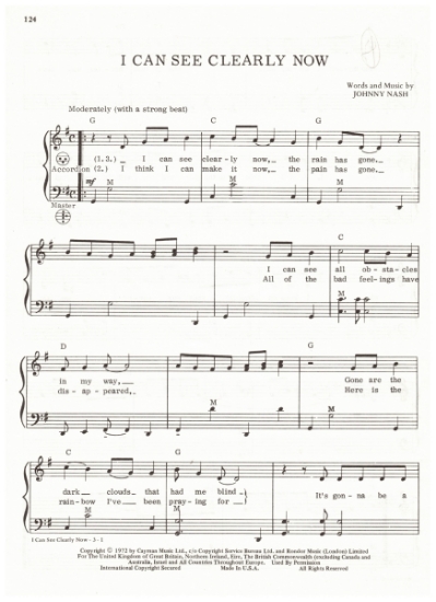 Picture of I Can See Clearly Now, written & recorded by Johnny Nash, arr. Pietro Deiro Jr. for accordion solo, sheet music