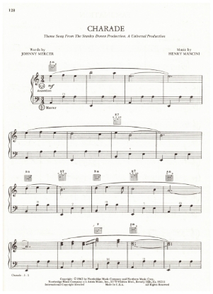 Picture of Charade, movie title song, Johnny Mercer & Henry Mancini, arr. Pietro Deiro Jr. for accordion solo, pdf copy 