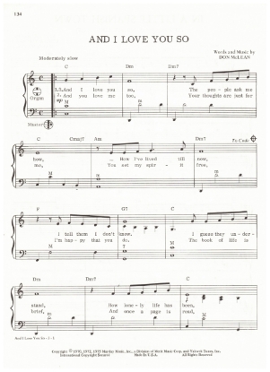 Picture of And I Love You So, Don McLean, popularized by Perry Como, arr. Pietro Deiro Jr. for accordion solo, pdf copy 