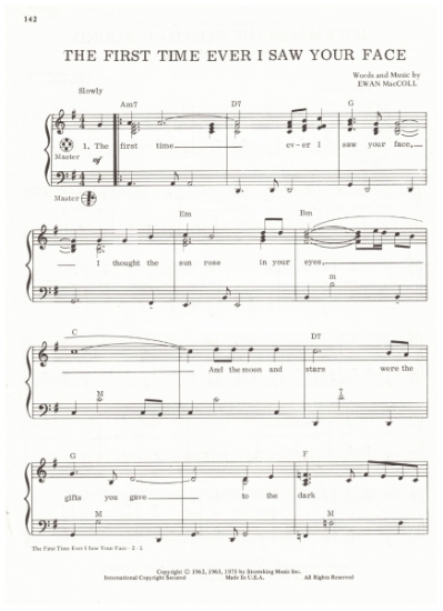 Picture of The First Time Ever I Saw Your Face, Ewan MacColl, popularized by Roberta Flack, arr. Pietro Deiro Jr. for accordion solo, pdf copy 
