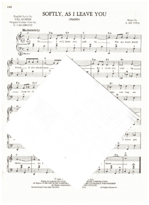 Picture of Softly As I Leave You, G. Calabrese & A. De Vita, popularized by Matt Monro, arr. Pietro Deiro Jr. for accordion solo, pdf copy 