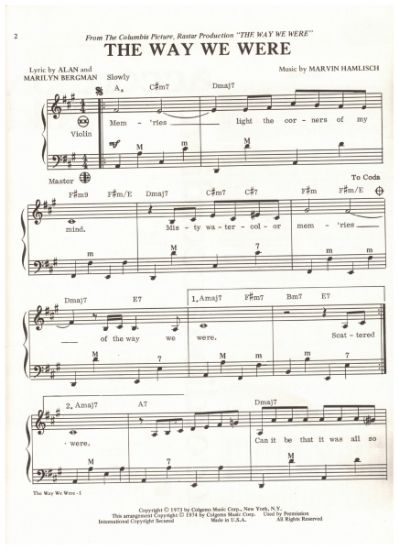 Picture of The Way We Were, movie title song, Alan & Marilyn Bergman/ Marvin Hamlisch, arr. Pietro Deiro Jr., easy accordion solo