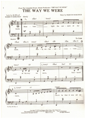 Picture of The Way We Were, movie title song, Alan & Marilyn Bergman/ Marvin Hamlisch, arr. Pietro Deiro Jr. for accordion solo, pdf copy