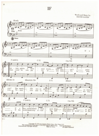 Picture of If, David Gates recorded by Bread, arr. Pietro Deiro Jr. for accordion solo, pdf copy 