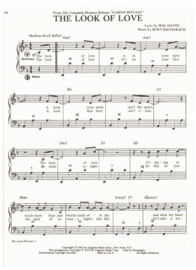 Picture of The Look of Love, from movie "Casino Royale", Hal David & Burt Bacharach, arr. Pietro Deiro Jr. for accordion solo, pdf copy