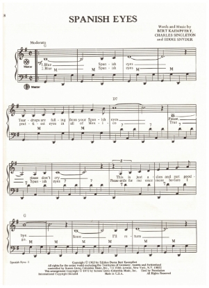 Picture of Spanish Eyes, Bert Kaempfert/ Charles Singleton/ Eddie Snyder, arr. Pietro Deiro Jr. for accordion solo, pdf copy
