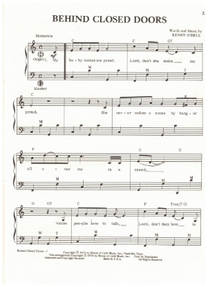 Picture of Behind Closed Doors, Kenny O'Dell, recorded by Charlie Rich, arr. Pietro Deiro Jr. for accordion solo, sheet music