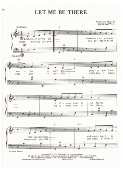 Picture of Let Me Be There, John Rostill, recorded by Olivia Newton John, arr. Pietro Deiro Jr. for accordion solo, pdf copy 
