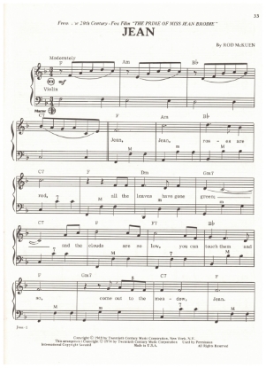 Picture of Jean, from movie "The Prime of Miss Jean Brodie", Rod McKuen, popularized by Oliver, arr. Pietro Deiro Jr. for accordion solo, pdf copy 