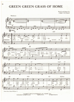 Picture of Green Green Grass of Home, Curly Putman, popularized by Tom Jones, arr. Pietro Deiro Jr. for accordion solo, pdf copy