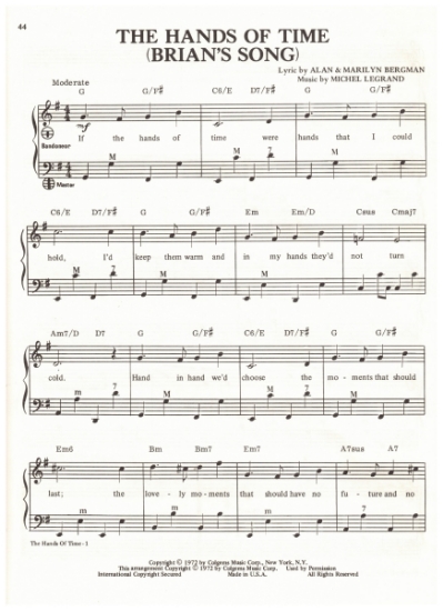 Picture of The Hands of Time (Brian's Song), Alan & Marilyn Bergman/ Michel Legrand, arr. Pietro Deiro Jr. for accordion solo, pdf copy