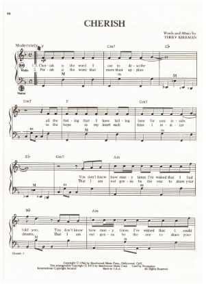 Picture of Cherish, Terry Kirkman, recorded by The Association, arr. Pietro Deiro Jr. for accordion solo, sheet music