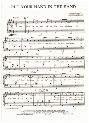 Picture of Put Your Hand in the Hand, Gene MacLellan, recorded by Ocean, arr. Pietro Deiro Jr. for accordion solo, sheet music