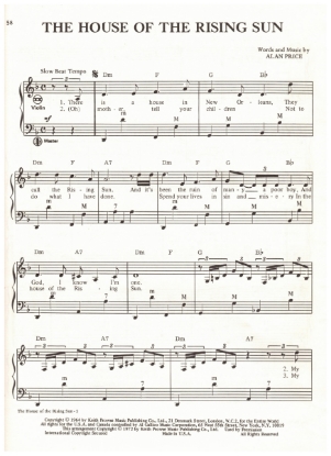 Picture of House of the Rising Sun, Alan Price, recorded by The Animals, arr. Pietro Deiro Jr. for accordion solo, pdf copy