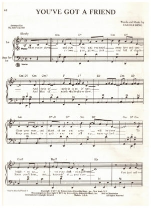 Picture of You've Got a Friend, Carole King, recorded by James Taylor, arr. Pietro Deiro Jr. for accordion solo, sheet music