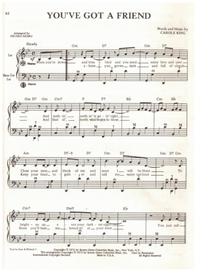 Picture of You've Got a Friend, Carole King, recorded by James Taylor, arr. Pietro Deiro Jr. for accordion solo, sheet music