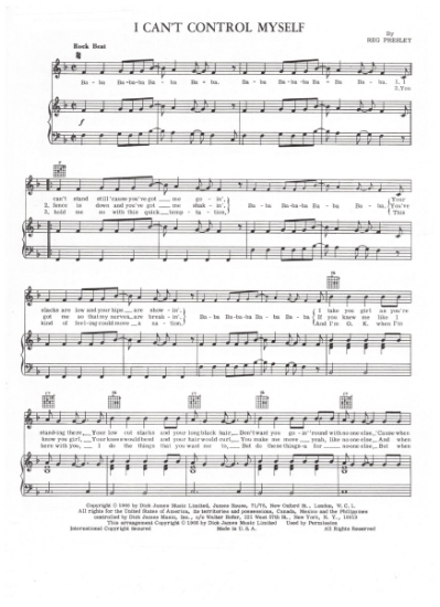 Picture of I Can't Control Myself, Reg Presley, recorded by The Troggs, sheet music