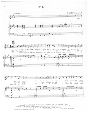Picture of Evil, Shelby Singleton, recorded by The Troggs, sheet music