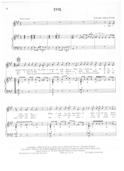 Picture of Evil, Shelby Singleton, recorded by The Troggs, sheet music