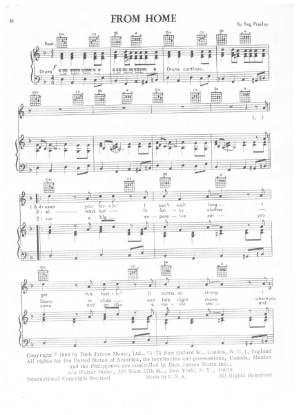 Picture of From Home, Reg Presley, recorded by The Troggs, sheet music