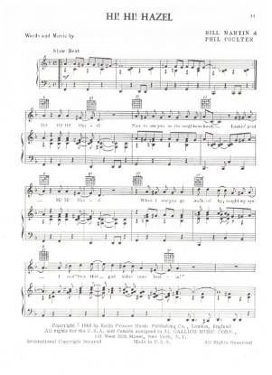 Picture of Hi! Hi! Hazel, Bill Martin & Phil Coulter, recorded by The Troggs, sheet music