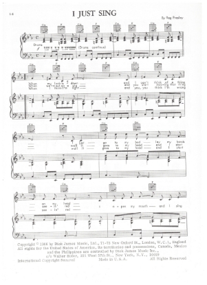 Picture of I Just Sing, Reg Presley, recorded by The Troggs, sheet music