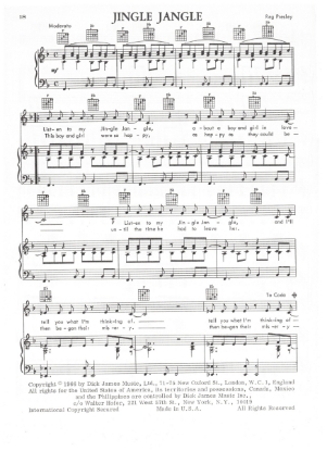 Picture of Jingle Jangle, Reg Presley, recorded by The Troggs, sheet music