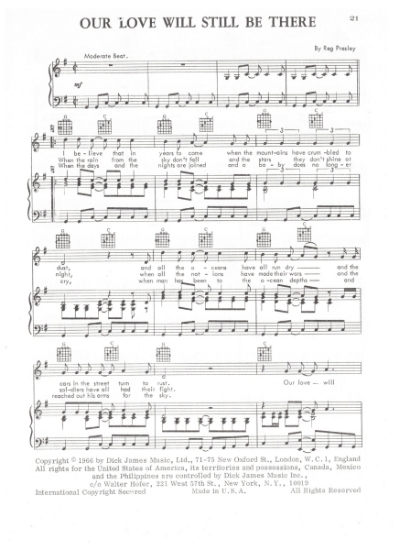 Picture of Our Love Will Still Be There, Reg Presley, recorded by The Troggs, sheet music