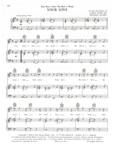 Picture of (The More I Have the More I Want) Your Love, Larry Page & Michael Julien, recorded by The Troggs, sheet music 
