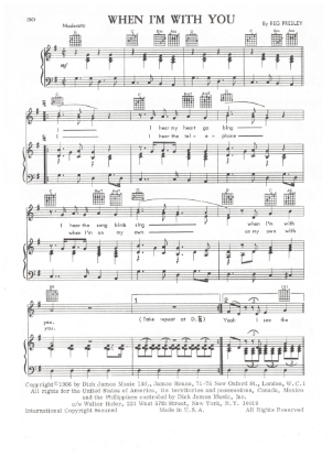 Picture of When I'm With You, Reg Presley, recorded by The Troggs, sheet music