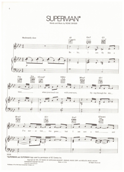 Picture of Superman, Richie Snyder, recorded by Barbra Streisand, sheet music, pdf copy