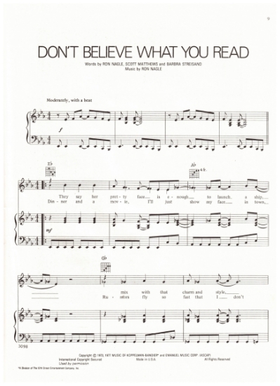 Picture of Don't Believe What You Read, Scott Matthews/ Barbra Streisand/ Ron Nagle, recorded by Barbra Streisand, pdf copy