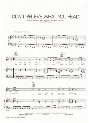 Picture of Don't Believe What You Read, Scott Matthews/ Barbra Streisand/ Ron Nagle, recorded by Barbra Streisand, sheet music, pdf copy