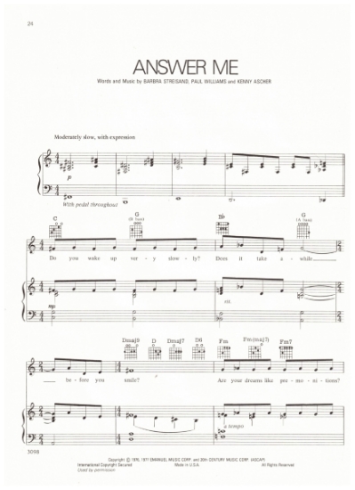 Picture of Answer Me, Barbra Streisand/ Paul Williams/ Kenny Ascher, recorded by Barbra Streisand, sheet music