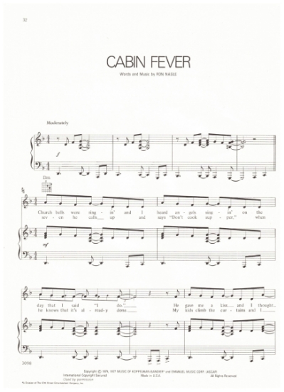 Picture of Cabin Fever, Ron Nagle, recorded by Barbra Streisand, sheet music, pdf copy 