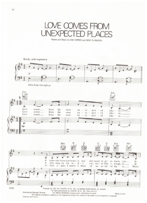 Picture of Love Comes From Unexpected Places, Kim Carnes & Dave Ellington, recorded by Barbra Streisand, sheet music, pdf copy 