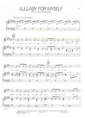 Picture of Lullaby for Myself, Rupert Holmes, recorded by Barbra Streisand, sheet music, pdf copy 
