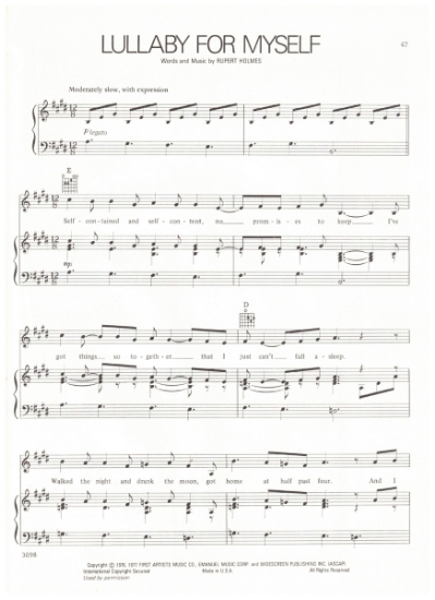 Picture of Lullaby for Myself, Rupert Holmes, recorded by Barbra Streisand, sheet music