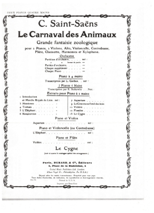Picture of Carnival of the Animals, C. Saint-Saens, piano duo, two pianos four hands, sheet music folio, original Durand edition