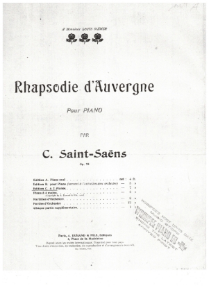 Picture of Rhapsodie d'Auvergne, C. Saint-Saens Op. 73, piano duo, two pianos four hands
