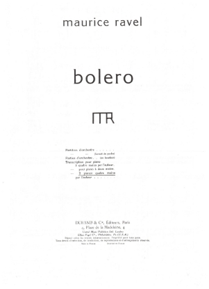 Picture of Bolero, Maurice Ravel, piano duo, two pianos four hands, sheet music folio