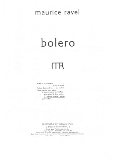 Picture of Bolero, Maurice Ravel, piano duo, two pianos four hands, sheet music folio